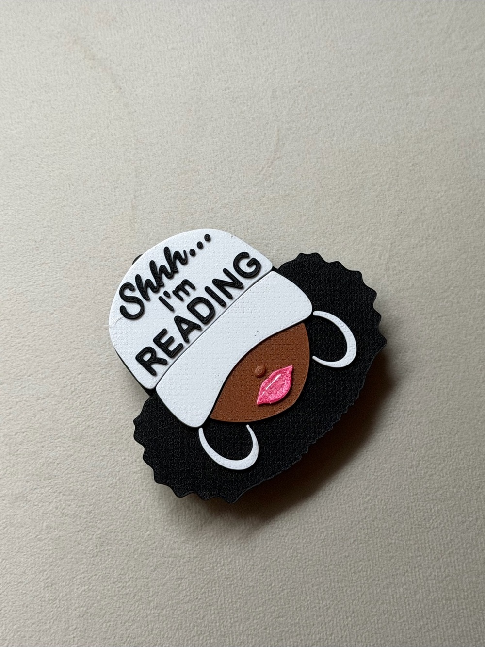 "Shhh... I'm Reading" Black Afro Woman Enamel pop socket